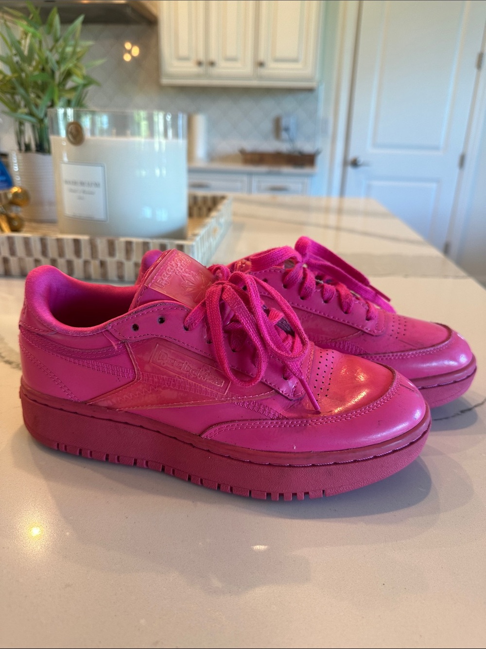 Reebok Women's Hot Pink Leather Low-Top Sneakers